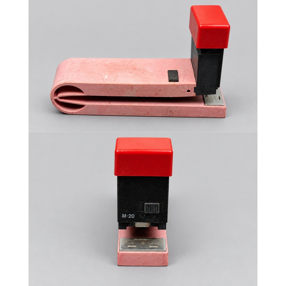 Vintage 1976 El Casco Derlin M-20 Stapler Red Pink Spain Space Age Design